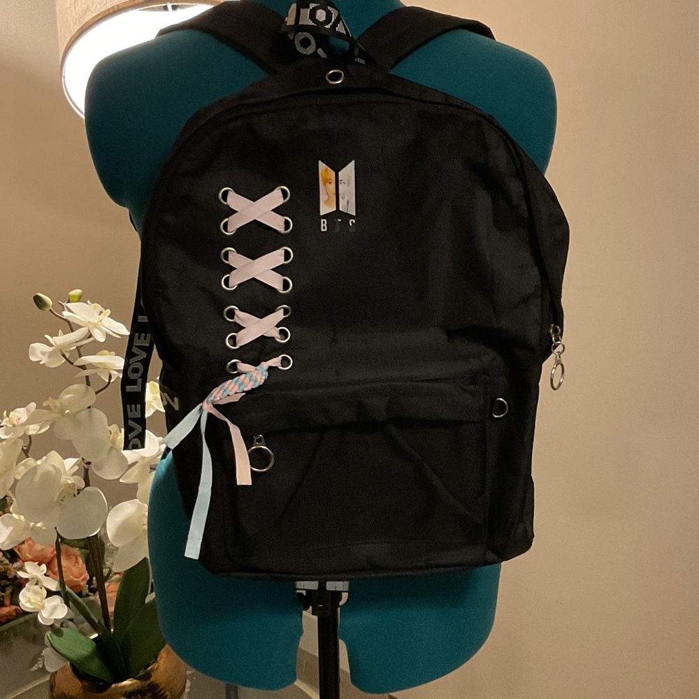 Black Kids Backpack with Lace-Up Design